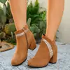 Comercio exterior transfronterizo, botines de tacón grueso para mujer de talla grande, nueva colección otoño/invierno 2026, estilo europeo y americano, botines de moda con lentejuelas y cremallera lateral
