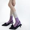 Nuevos calcetines de algodón para pantorrilla de miu de primavera y verano con encaje vertical y costuras de encaje, blancos, combinan con todo, calcetines de felpa grises