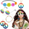 Gafas Hippies Bohemias de los 70 Pendientes con Símbolo de la Paz Collar Guirnalda Diadema Set Pasarela