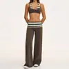 Conjunto deportivo falso de dos piezas transfronterizo para mujer, conjunto de yoga con estampado vintage, adecuado para ir al trabajo al aire libre y ir de compras, conjunto de yoga 4549