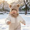 Cachecol de Gola Dupla para Crianças, Gorro de Veludo Espesso de Peça Única com Proteção para Orelhas, Chapéu de Lã Tricotado Quente de Inverno para Bebês Meninos e Meninas