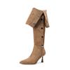 Botas Western 2025, Um Sapato, Duas Formas de Usar, Bico Fino, Saltos Agulha, Botas Over-The-Knee, Botas Femininas de Couro Macio e Camurça para Outono e Inverno