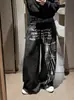 Pantalones de chándal retro estilo asiático con estampado de letras de estrella desgastada y estampado de leopardo para hombre y mujer, pantalones holgados de pierna ancha, pantalones largos modernos
