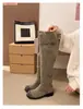Botas largas de tacón grueso y punta redonda estilo francés para mujer, nueva colección otoño/invierno 2026, diseño versátil sin cordones, elegantes botas de montar y botas Maillard