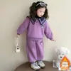Moletom para Menina Manga Longa Conjunto com Plus Velvet Bebê Espessado Casual Gola Polo Conjunto de Duas Peças Roupas de Inverno Infantis