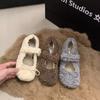Zapatos Mao Mao para Mujer Ropa de Abrigo Otoño e Invierno 2024 Nuevos Zapatos de Punta Redonda Estilo Hada de una Sola Capa con Lazo Todo-partido Forrados de Felpa Cálidos Zapatos de Salón de Algodón