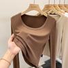 Camiseta de Manga Larga Europea para Mujer 2023 Nuevo Vestido de Primavera Top Corto Ajustado Adelgazante Cuello Redondo Camiseta Básica Camiseta Interior para Mujer