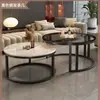 Mesa de centro de pizarra para sala de estar, adecuada para casas pequeñas, nueva y moderna mesa de centro redonda de vidrio, mesa pequeña minimalista moderna de lujo ligero