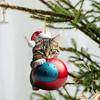 Acrílico Interessante e Fofo Gato Gordo Segurando Bola de Natal Árvore de Natal Pingente Decorativo 2D Chaveiro Celebração de Feriado