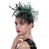 Tocados de plumas de Amazon Explosiones, accesorios para el cabello de novias europeas y americanas, tocados para festivales de carreras de caballos, tocado pequeño de malla retro