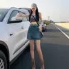 Saia Jeans Retro com Barra Desfiada para Mulheres Primavera e Outono Nova Tamanho Grande Cintura Alta Anti-Exposição Saia de Quadril Saia Evasê Verão