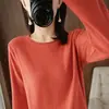 Suéter de punto cruzado de hilo de algodón para mujer, ancho 2025 cuello redondo, capa base talla grande, dobladillo enrollado para mujer, top suéter suelto de otoño