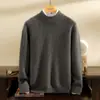 Outono e Inverno Novo Masculino 100% Caxemira Pura Tricô de Cinco Agulhas Três Fios Espessado Gola Alta Meia Suéter Versátil Cor Sólida