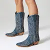 Botas Martin 48 Calle Oeste 40 Estilo Nacional Bordadas de Caña Media Gruesas Comercio Exterior Chino Nuevo Estilo Botas de Jinete Botas Vaqueras Mujer