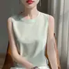 Camiseta sin mangas de algodón puro para mujer, sencilla y ajustada, top base de punto sin mangas para primavera y verano