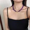 Collar Original Hecho a Mano de Cuentas Grandes de 12 mm de Calcedonia Ágata Púrpura Misteriosa, Cadena Clavicular de Jade Anudada a Mano, Joyería de Nicho