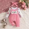 Enterizo de Manga Larga con Estampado de Zorro y Corazones para Bebés y Niños Pequeños Otoño/Invierno 2025 con Tirantes Falsos y Diadema