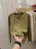 Suéter Abrigo Cardigan de Punto de Manga Larga para Mujer Nuevo Otoño Cuello Color Sólido Temperamento Simple Top de Punto Blanco