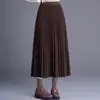 Saia Plissada de Lã da Moda Meia Saia Feminina 2026 Outono Inverno Nova Cintura Alta Cobrindo o Quadril Saia Longa Elegante para o Dia a Dia Saia de Barra Larga
