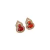Aretes de Calabaza de Piedra Ojo de Tigre Rojo para Mujer, Aretes de Alta Gama Exquisitos y Versátiles, Aretes Elegantes de Nicho para Otoño e Invierno
