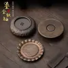 Suporte Vintage para Bule de Chá em Ferro Esmaltado Dourado, Bandeja de Armazenamento de Água em Cerâmica Grossa, Acessórios para Conjunto de Chá Kung Fu para Uso Doméstico, Prato para Frutas e Doces