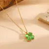 Versátil Doce Flor de Trevo Aço Titânio Joia Flor de Coração Colar Aço Inoxidável Olho de Gato Colorido Colar de Flores Pequenas para Mulheres