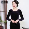 Chen Miaoyan 2024 nueva camiseta de manga larga para mujer top de terciopelo dorado talla grande para mujer cuello redondo pedrería camiseta básica al por mayor