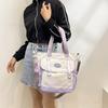 Bolso de lona estilo japonés para estudiantes, bandolera de lona con contraste de colores, ideal para estudiantes de secundaria y de gran capacidad.