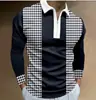 Outono 2024 Novo Exportação Transfronteiriça Masculino 3D Estampado Cor Sólida Casual Zíper Manga Longa Camisa Polo Camisa Paul