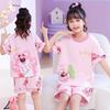 Pijama de Verano para Niños 2026 Niñas Manga Corta Dibujos Animados Cuello Redondo Set de Algodón Peinado Ropa de Casa para Niños