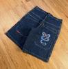 Pantalones Deportivos Jeans Y2K Calientes de Calle Hip Hop Dibujos Animados Retro Azul Holgados Nicho Denim para Hombre