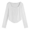 Blusa Quadrada para Mulheres, Camisa Branca de Base, Novo Estilo Primavera, Outono e Inverno 2026, Elegante Manga Longa Decote Baixo