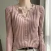 Cardigan de Tricô de Manga Longa Suave Estilo Coreano Retrô Feminino Outono Inverno Slim Curto Liso Costela Pequena Peça Externa Suéter Casaco