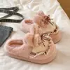 Pantufas de algodão com laço fofo para mulheres, coleção de inverno 2026, com sola macia, hipoalergênicas, para uso interno, silenciosas e felpudas