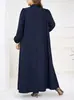 Vestido largo de otoño nuevo para talla grande, de manga larga, cuello alto, abotonado, corte holgado, con mangas abullonadas, adecuado para el uso diario y versátil