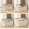 Caja de Almacenamiento de Ropa de Algodón y Lino a Prueba de Polvo con Tapa Cubo de Almacenamiento de Ropa Engrosado Lavable Canasta de Almacenamiento de Pantalones para Armario de Dormitorio