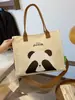 Bolsa Tote de Lona de Grande Capacidade Bolsa de Mão para Estudante Bolsa de Ombro com Estampa de Panda Fofo Bolsa Casual Feminina