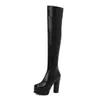 Botas de cano alto com plataforma, estilo sexy europeu e americano, botas femininas plus size para outono e inverno, uso duplo 338-53