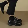 2026 Estilo Nuevo Punta Redonda Retro Británico Patchwork Corte Profundo Slip-On Versátil Suela Gruesa Aumentador de Altura Zapatos de Cuero para Mujer