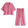 Comercio Exterior Mayoreo 2025 Verano Estilo Europeo y Americano Camisa de Solapa de Manga Corta a la Moda + Traje de Pantalones de Pierna Ancha para Mujer L28108/09