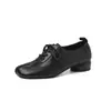 Zapatos pequeños de cuero a la moda estilo británico de 3 cm, nueva colección otoño 2026, punta redonda, tacón grueso, con cordones, planos sin cordones para mujer