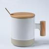 Caneca de Cerâmica com Cabo de Madeira Artístico Estilo Coreano para Escritório Xícara de Chá Café Leite presente manual logo impresso