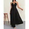 Nuevo vestido de verano estilo europeo y americano, color liso, sin tirantes, sexy, con espalda descubierta y amarre en la espalda, para vacaciones en la playa