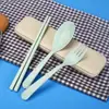 Juego de vajilla portátil de tres piezas para niños de paja de trigo, cuchara, tenedor, palillos, abridor, drenaje, pequeño regalo