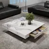 Mesa de centro de lujo minimalista estilo italiano con encimera de roca y cajones, forma cuadrada, adecuada para sala de estar, hogar u oficina, elegante diseño de pie