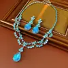 Brincos Colar Pingente Flor Zircônia Gota D'água Conjunto Estilo Palácio Retrô Francês Design de Conjunto Joias Versáteis de Nicho