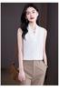 Camisa Diseño de Mujer Sin Mangas Verano Delgada Camisa Blanca Estilo Hong Kong Satén Cuello en V Top