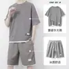 Traje de gofre para hombre, camiseta de verano nueva, pantalones cortos de seda de hielo de manga corta para hombre, traje deportivo de dos piezas suelto y transpirable