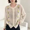 Bordado feito à mão! Cardigã de tricô bordado floral em mohair para mulheres, novo estilo de outono, corte solto, design vazado, proteção solar, peça de sobreposição leve