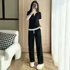 Conjunto Casual Elegante de Alta Qualidade para Mulheres, Novo Estilo Verão 2026, Conjunto de Duas Peças com Top Color Block Falso e Calça de Cintura Alta